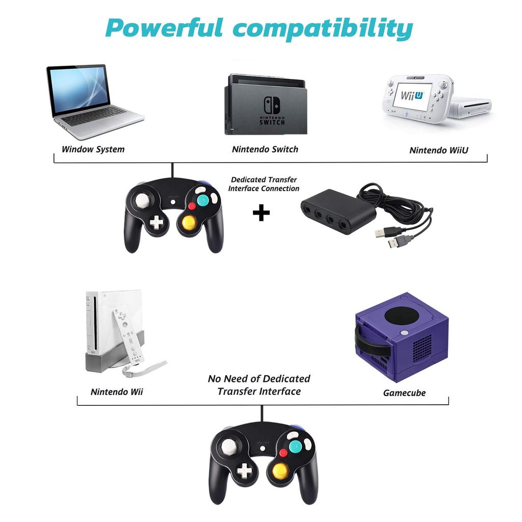 GameCube Controller 2-Pack Classic Wired Controller for GameCube and Wii Consoles, Nintendo Gamepad Joystick Remote