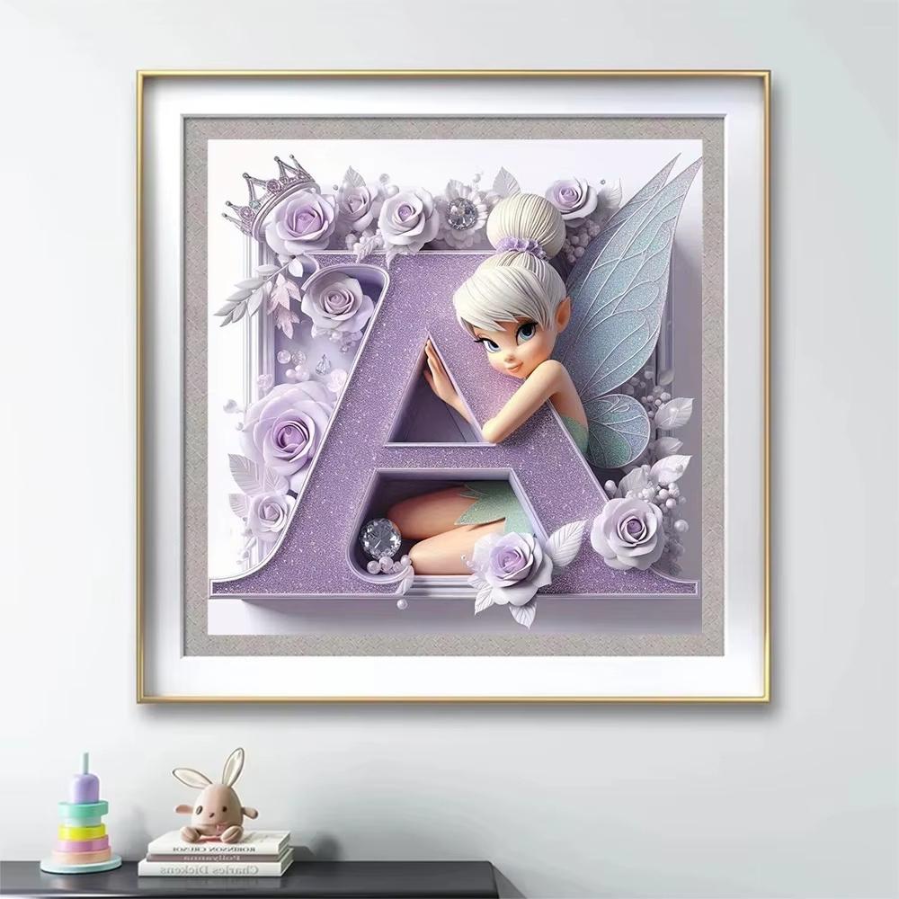 Disney Kreskówkowa Malowanie Diamentami Dzwoneczek Księżniczka 26 Liter Obrazki z Dżetów Mozaika Diamentowa Motyl Zestawy Rękodzieła Sztuka Ścienna