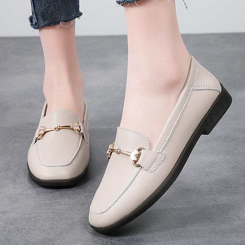 Women Shoes Ladies Flat Fashion Vintage British Leather Oxford Loafers Comfy Casual Shallow Flats Gold Logo