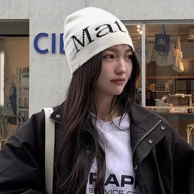 Niche Personalized Letter Wool Hat Autumn and Winter Cold Hat Warm Ear Protector Melon Fur Hat Street Knitted Hat Tide