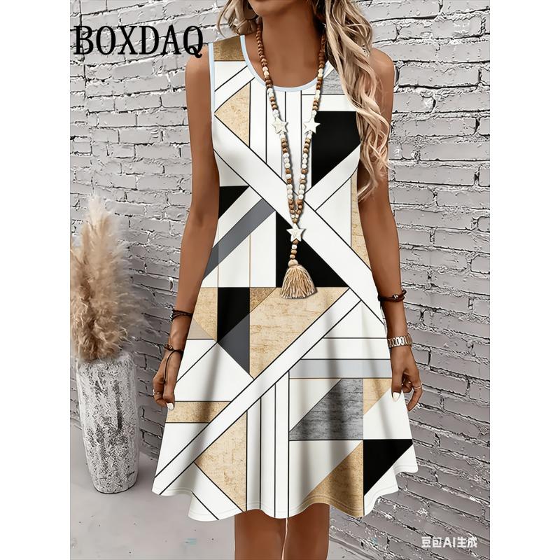 Sundress Sleeveless Beach Dress Fashion Abstract Marble Textured 3D Printed Women Dresses Casual Elegant Loose Summer Clothes