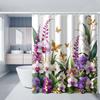1pc white background purple flower pattern printed shower curtain, polyester fabric with hooks, simple style window and wall bat