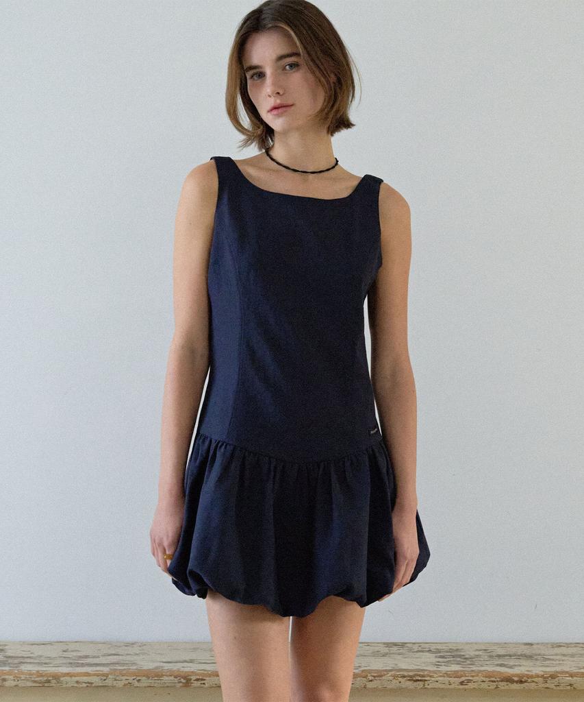 Hauseuobeupondeu Volume Tencel Mini Dress_Navy