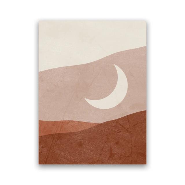 Mid Century Sun Moon Boho Wall Art Terracotta Abstract Landscape Canvas Print for Living Room and Bedroom Decor