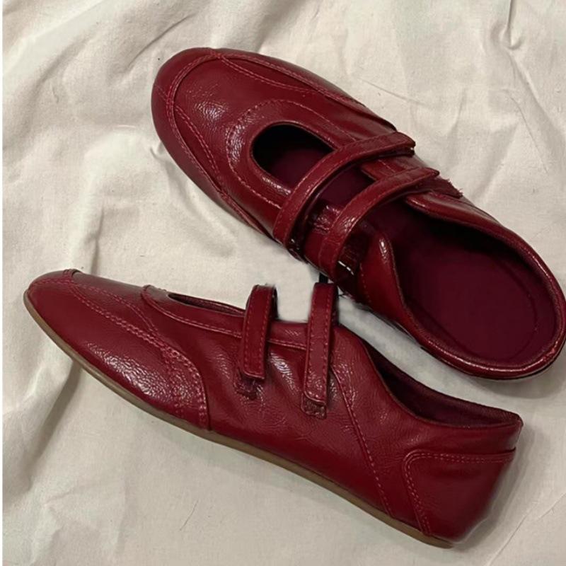 Guttega~ Velcro casual sneakers women's new ballet Mary Jane red inner height-increasing flat shoes