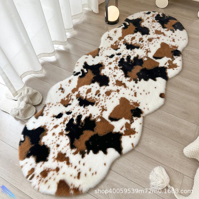 Thickened Rabbit Fur Cow Print Carpet - Animal Skin Pattern for Living Room, Bedroom, or Bay Window