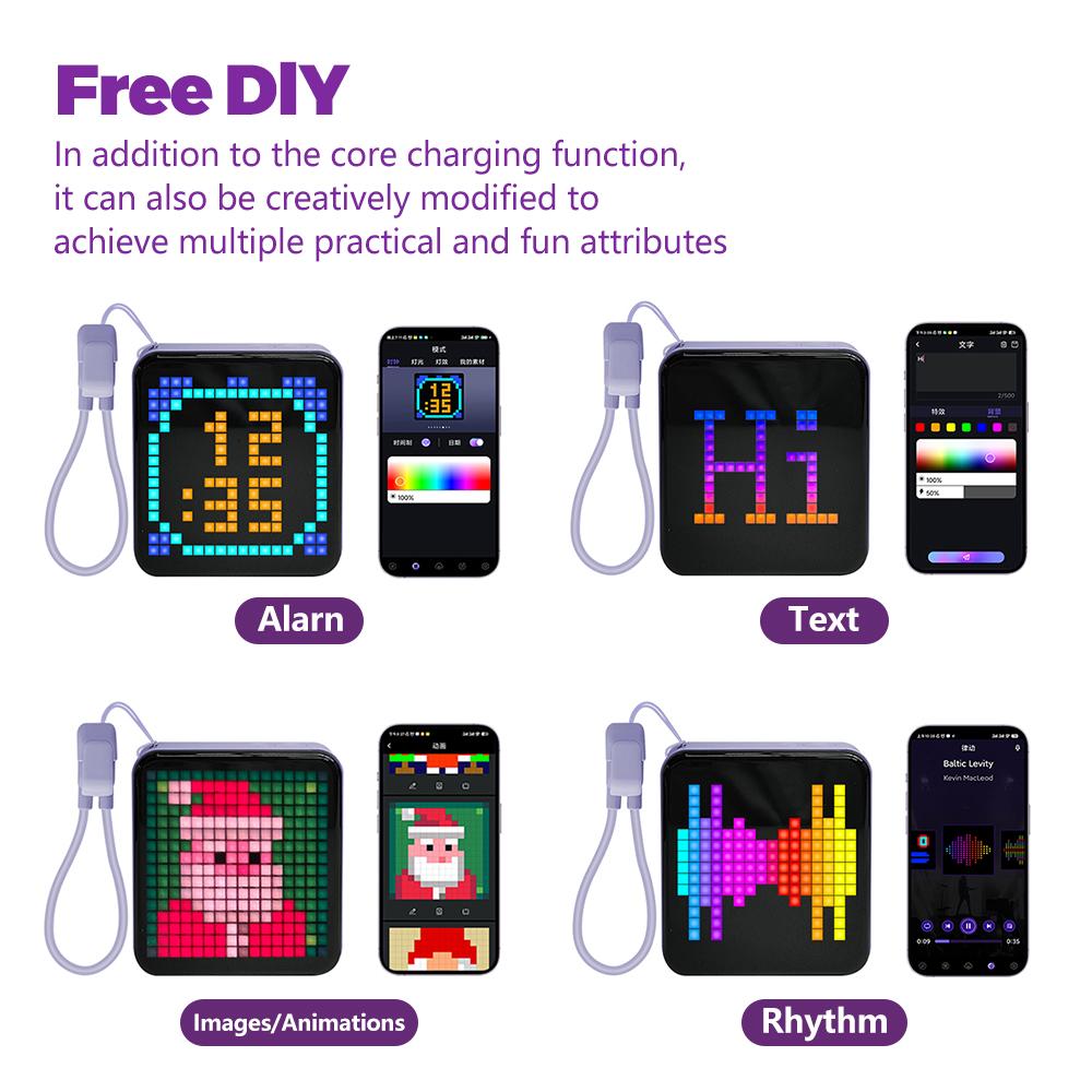 LED Pixel Display Night Light 5000mAh Bluetooth APP Control DIY Table Light With Alarm Clock For Bedroom Christmas Gift