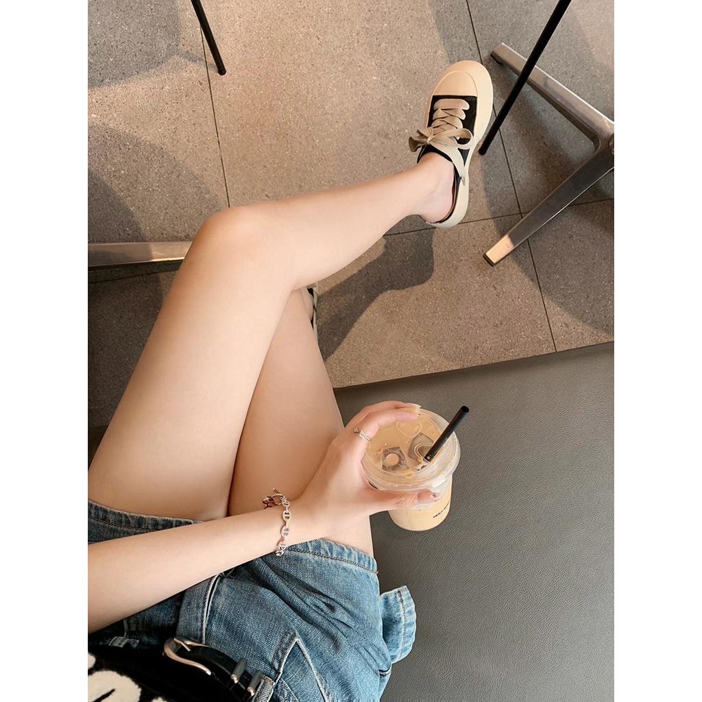 Sheepskin version of grape mother, the same bag head half slippers, women's summer wear thick bottom heightening lace-up casual sports slippers