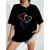 White Oversized T Shirt With Red White And Blue Heart Print For Casual Wear