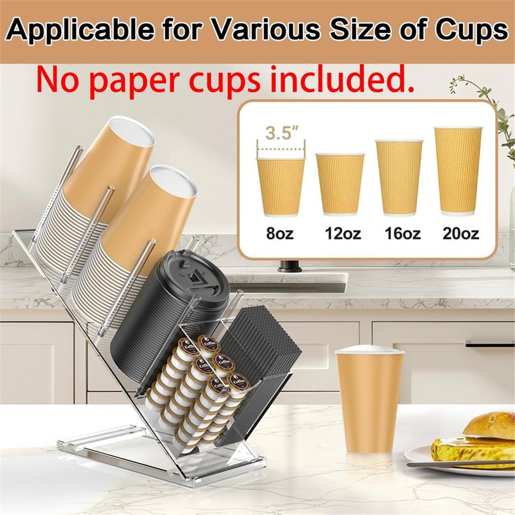 Acrylic Cup and Lid Holder with Straw Organizer, Adjustable Coffee Cup Holder Organizer, for Paper & Plastic Cups