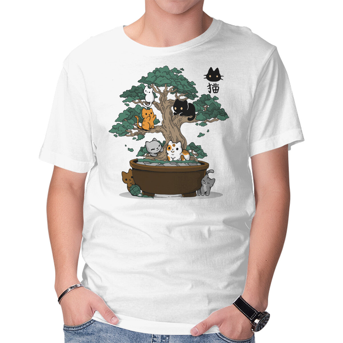 Unisex Crew Neck T-Shirt Bonsai Kittens Graphic Short Sleeve Casual Tee XS