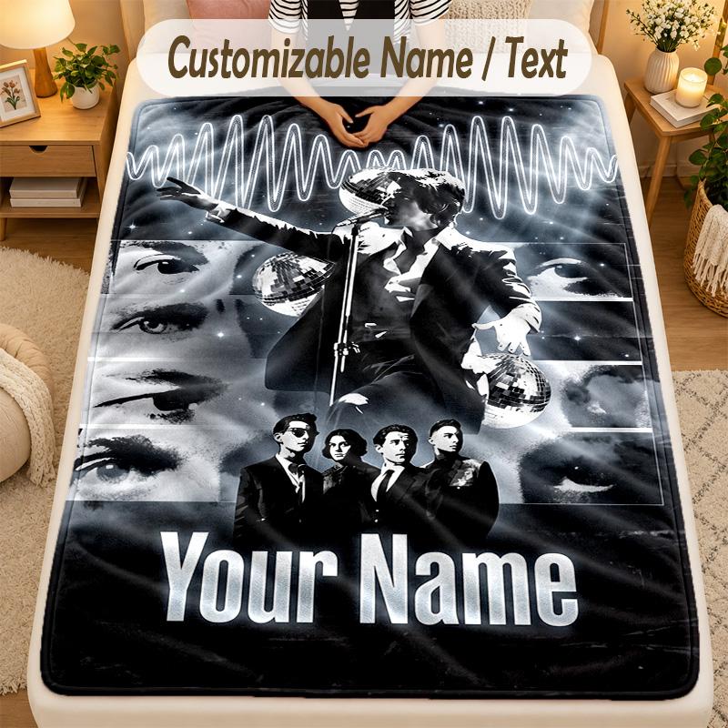 Flannel BlanketArctic Monkeys Custom Name Text Personalized Soft Warm Throw Blanket Home Decor Gift