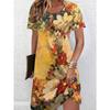 Women's Elegant Dress Short Sleeve Round Neck Casual Printed Pattern Dress Suitable for Spring and Summer Autumn Women's Clothing