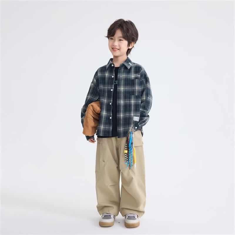 Boys' Autumn Long Sleeve Plaid Shirt Jacket