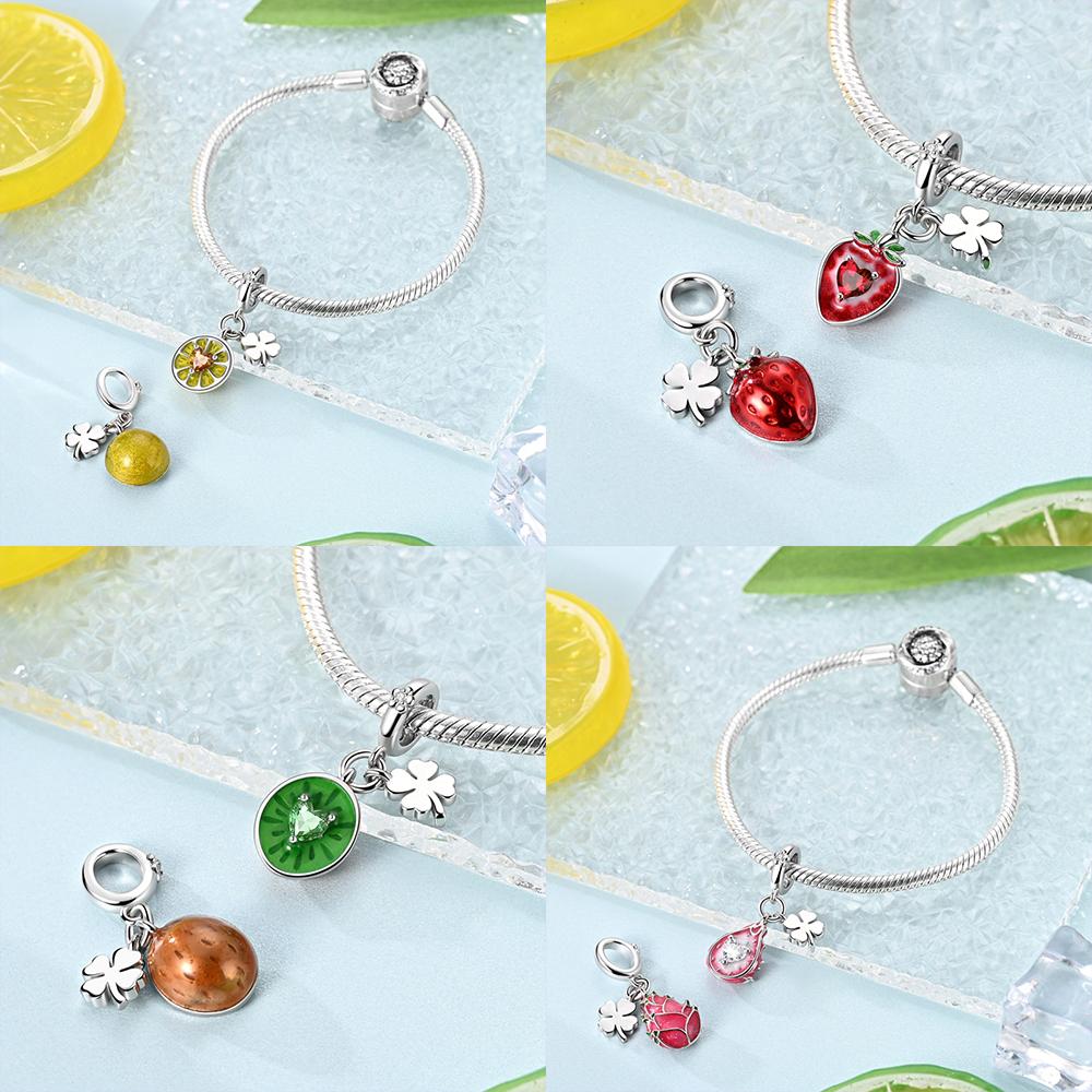 Green Kiwi Strawberry Original Copper Pendant Fruit Series Watermelon Beads Fit Bracelet Women Diy Valentine'S Gift Jewelry