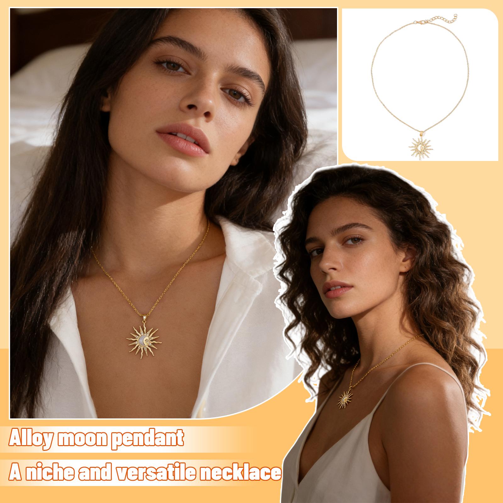 

Модная подвеска в виде полумесяца из сплава, Универсальная, Ожерелье с инкрустацией бриллиантами «Солнце», Подвеска в виде звезды One Size