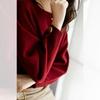 Petite Age-Reducing Red Wool Pullover - Stylish Autumn/Winter Low Round Neck Sweater