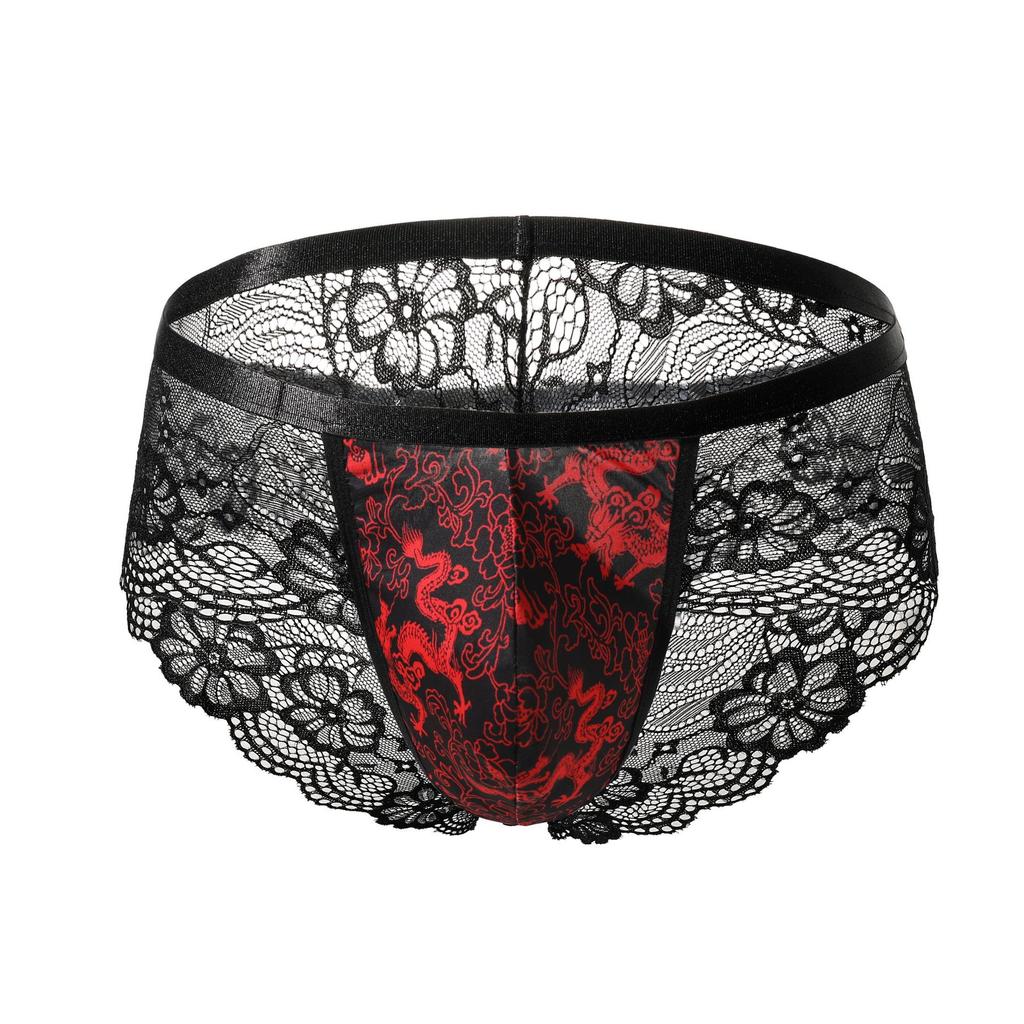 Men's sexy lace panties perspective boxers sexy hollow boxers bed seduction flirting underwear