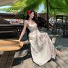 Sanya niche romantic ruffle edge embroidered dress French holiday style backless split fairy long dress