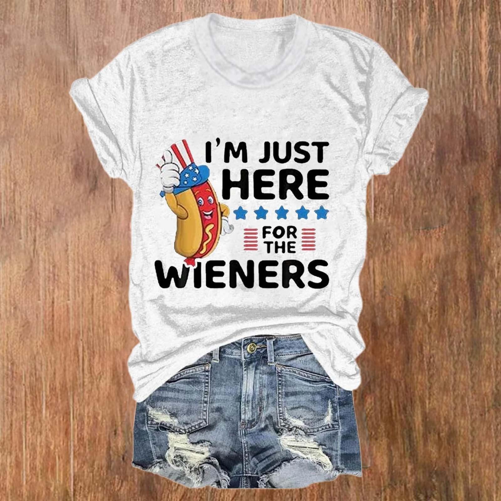 

Women Men Fashion I m Just Here For The Wieners T-Shirt Printing O-Neck Short T-Shirt Loose Blouse Top XL білий