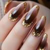 24Pcs Almond Fake Nail Press On Nail Artificial Nail False Nail Glues On Nail Sequins Designs French Nail Tips Gifts