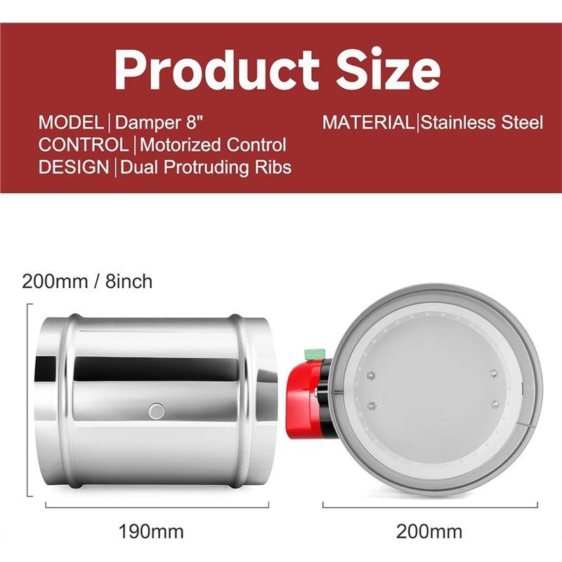 Zpětný uzávěr Průtok vzduchu 8", Motorizovaná klapka potrubí s nastavitelným objemem Pro HVAC ventilační systémy, AC 24V