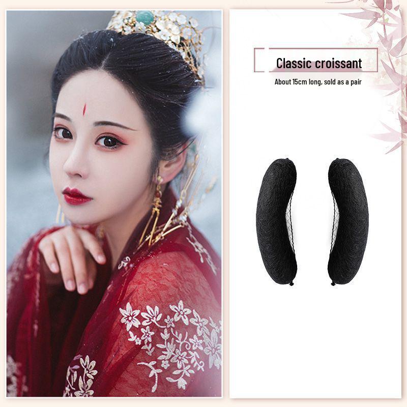 Tang Dynasty Wig Bag: Style-Ready Head-Covering with Side Ties, Hanfu-Inspired Round Hair Roller Pad.