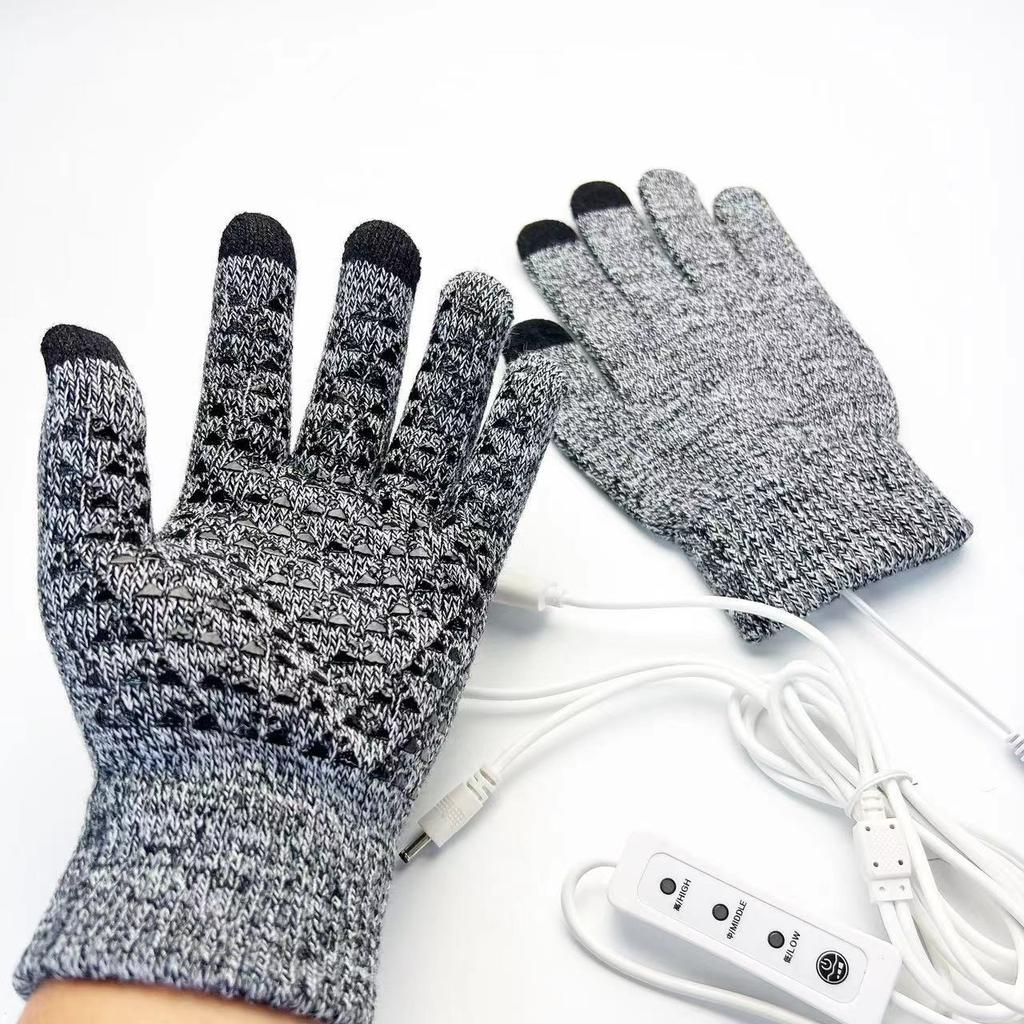 USB Electric Heating Knitted Warm Gloves Double-sided Heated Palm Glue Points Anti-slip Touch Screen Men and Women Outdoor Sports Riding