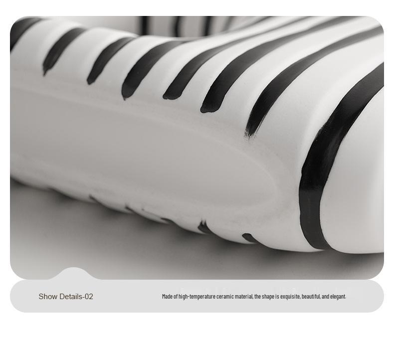 Elegant Wabi-Sabi Ceramic Vase with Black and White Stripes - Perfect for Living Room Decoration and Floral Arrangements