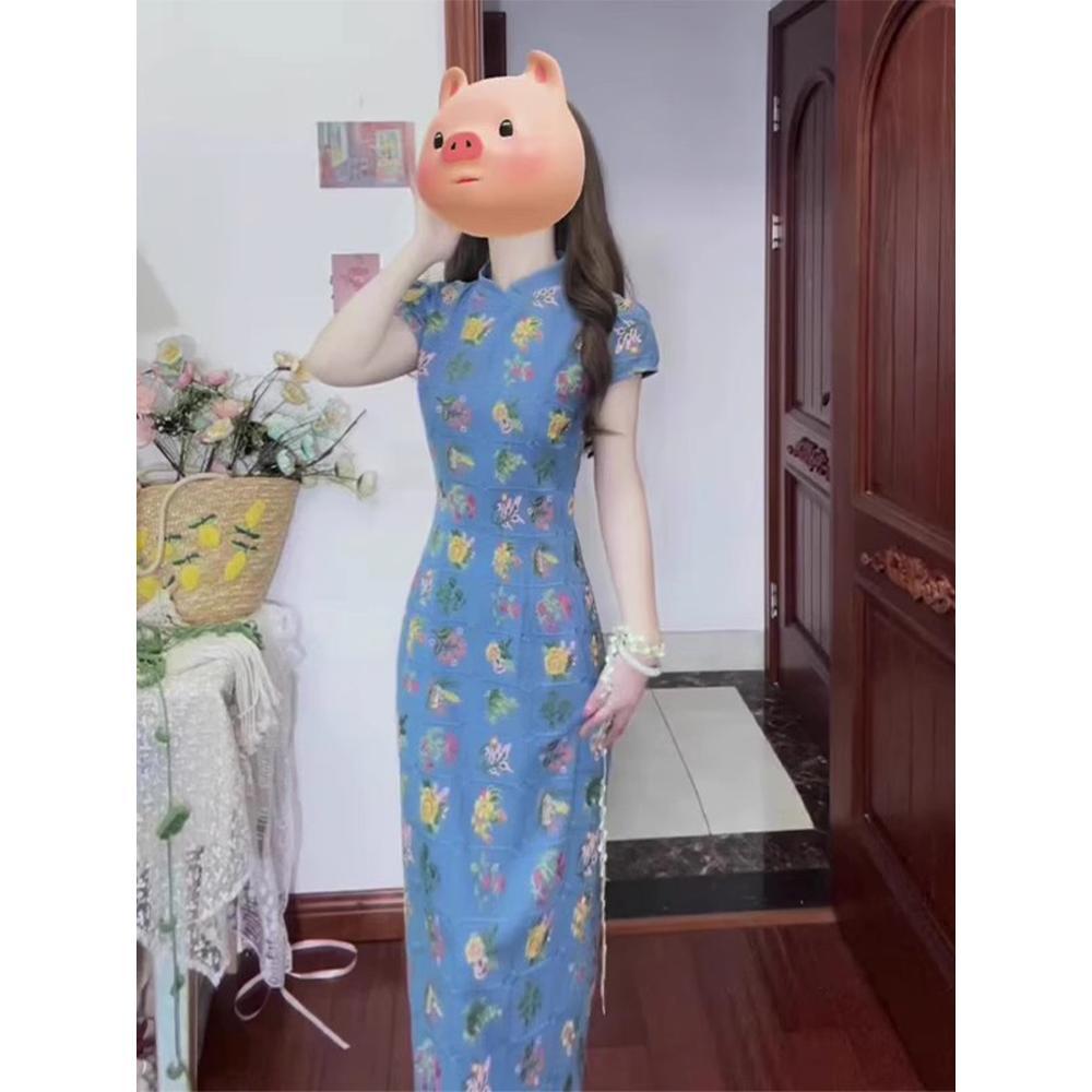 Retro Floral Dress Summer Casual Beauty Slim Temperament Improved Cheongsam Skirt