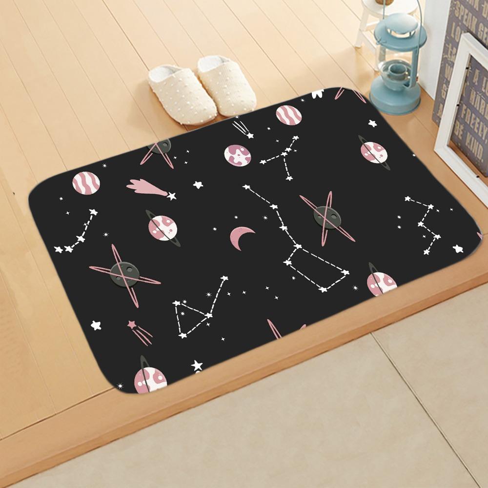 Cosmic Planet Flannel Doormats, Galaxy Constellation Designs, Colorful Celestial Patterns NonSlip Floor Mats for Home Decor