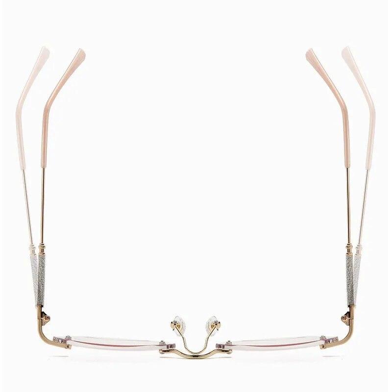 Women's Trendy Diamond Cut Reading Glasses Blue Light Blocking Gradient Far Sight Eyeglasses Unisex Female Retro Rimless Eyewear