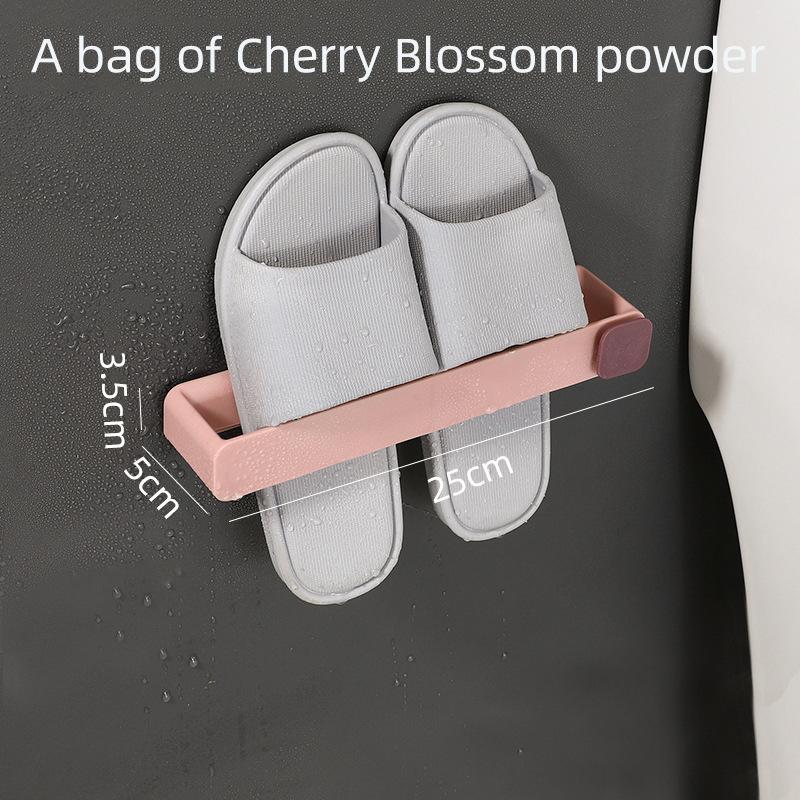 Sele Bathroom Slipper Shelf No Punching Wall Mounted One Piece Shoe Rack Space Saving Shelf Bathroom Hanging Slipper Rack 1PCS Pink