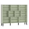 10-Cube Bookcase, 3-Tier Book Shelf with Solid Wood Legs, 140 cm Modern Bookshelf with Anti-Tip Kit, Light Green