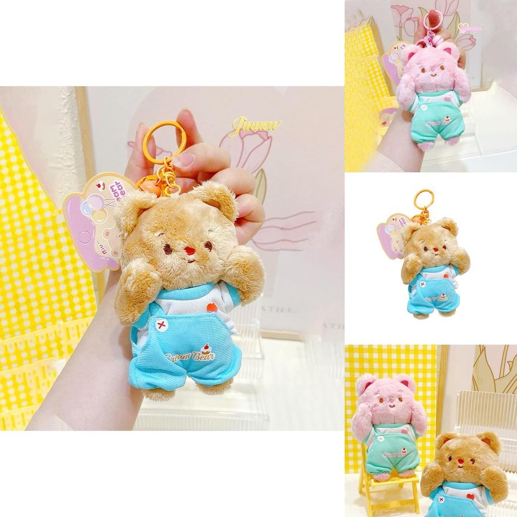 Niedlicher brauner und rosa Plüschbär-Gesichtsschlüsselanhänger für Paare und Rucksackzubehör