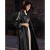 Demana Women's Wrinkled PU Lapel Trench Coat