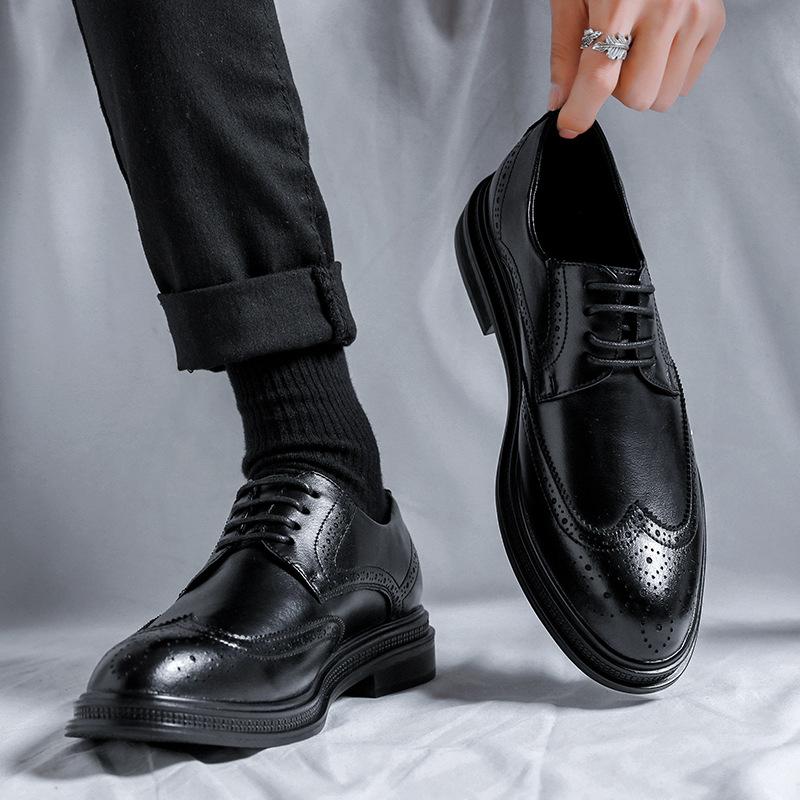 Summer Leather Shoes Men'S Business Dress Fashion Brock British Casual Lace-Up Groom Wedding Shoes 6698-R