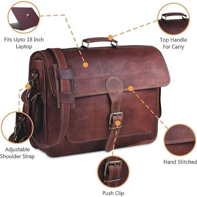Genuine Vintage Brown Leather Messenger Bag Shoulder Laptop Bag Briefcase