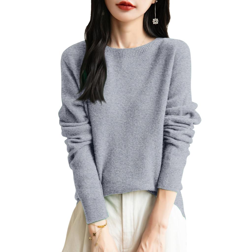 Women's Fashion Knit Round Neck Pullover Base Layer Sweater Color Long Sleeve Top