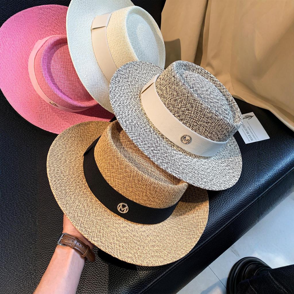 French Hepburn Style Flat Top Straw Hat Women's Spring Summer Sunshade Sun Protection Seaside Vacation Photo Versatile Wide Brim Sun Hat