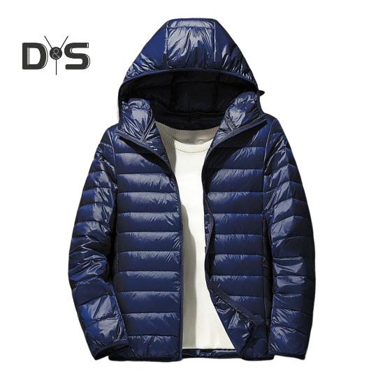 

Чоловіче бавовняне пальто з капюшоном, однотонна стьобана куртка з довгим рукавом, однотонна планка на блискавці, легкий стьобаний верхній одяг XXL темно-синього кольору