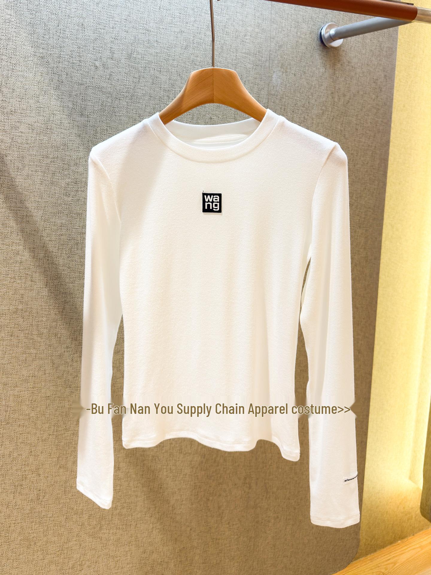 

Women s Slim Fit Long Sleeve Cotton T-shirt with Letter Patch - Versatile Spring & Autumn Style Medium белый