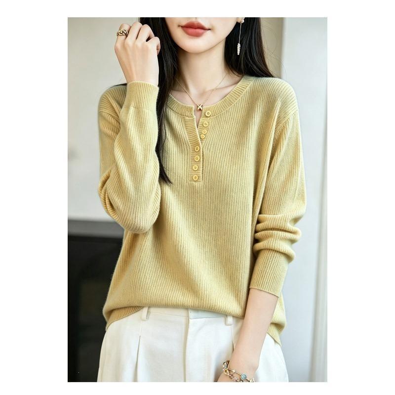 V-neck Knitted Sweater, Base Layer Shirt, Top Dress, Women's Long-sleeved Knitted Sweater, Multi-color Design
