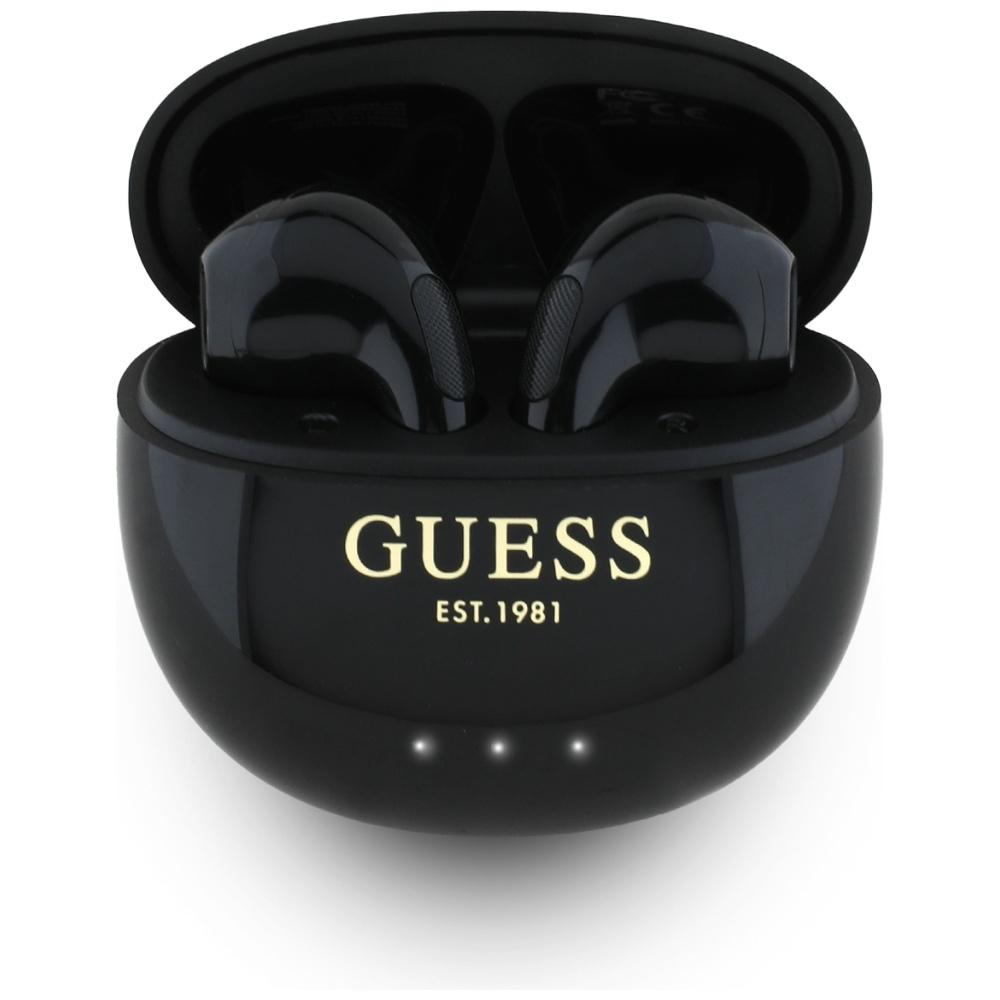TWS Guess Glossy Effect EggShape Printed Classic Logo Black Headphones