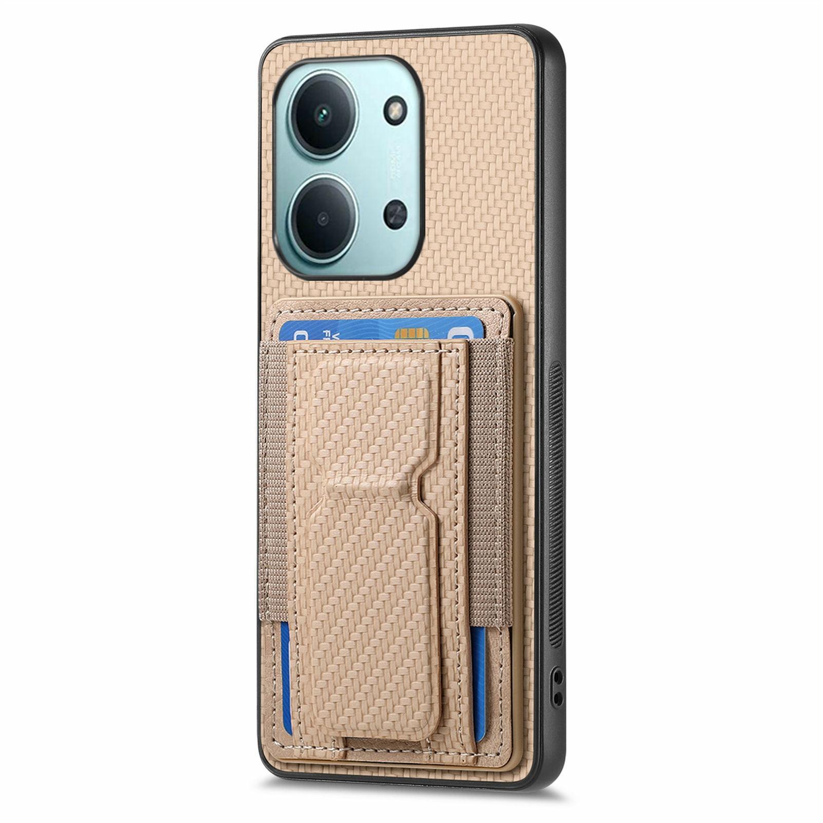 

Тримач для карток з підставкою для Xiaomi Redmi 15C 5G (Європа) (173 мм)/15C 4G (Європа) (173 мм) Чохол Шкіряна задня кришка з візерунком під карбон