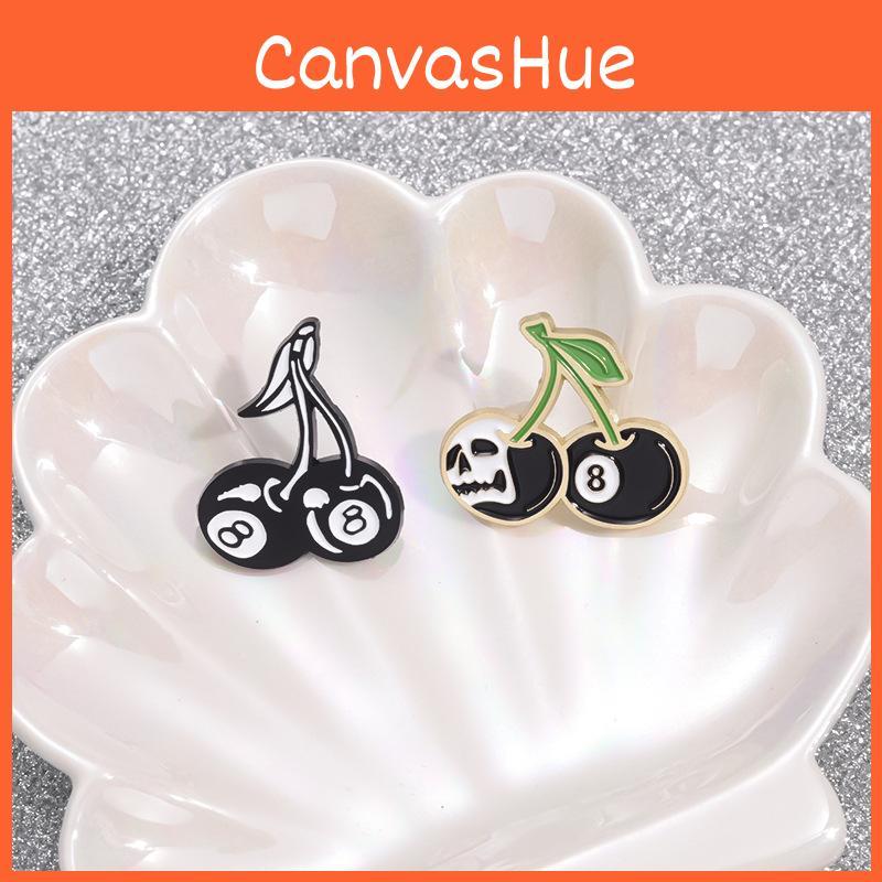 Unique Black 8 Ball Sports Metal Badge Creative Cherry Skull Cartoon Brooch Pin For Fashionable Wear