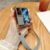Für Oppo Find N2 Flip 5G Glitzer Handyhülle Stoßfeste Harte PC Handyhülle mit Handgelenkschlaufe