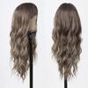 ALAN EATON Brown Highlight Long Wave Wigs for Women Synthetic Wig with Bangs Ombre Mixed Color Natural Looking Hair for Daily