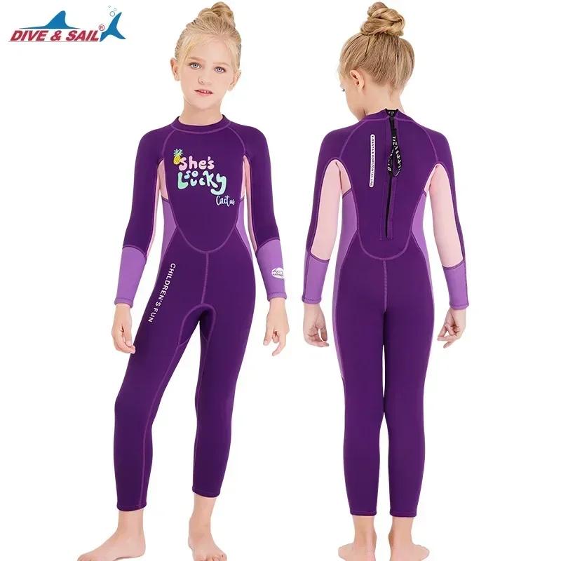 Girls Wetsuit Diving Suit 2.5MM Neoprene  Swimsuit  Long Sleeve  Surfing Jellyfish Clothing Swimwear for Cold Water
