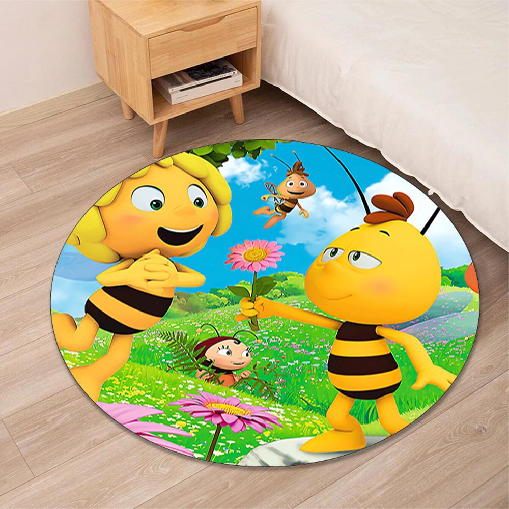 Maya the Bee Printed Round Rug Carpet Chair Rug Area Rug Entryway Doormats,for Office Chair Living Room Bedroom Kitchen Room.